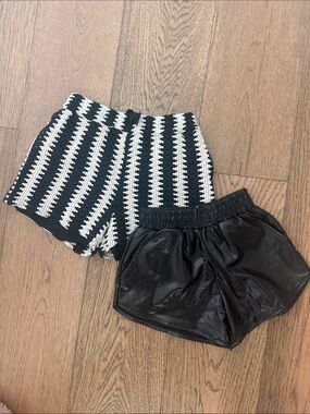 Cotton On Kids' Black & White Crochet Stripe and Black faux leather Shorts